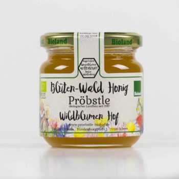 Ein 250g Glas Blüten-Wald Honig von Pröbstle Biohof